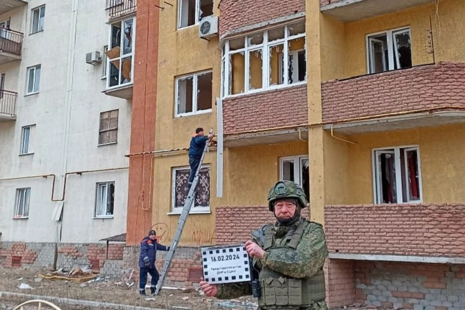 Фиксация последствий обстрела Ясиноватой 16 февраля 2024 года. Фото: СЦКК ДНР