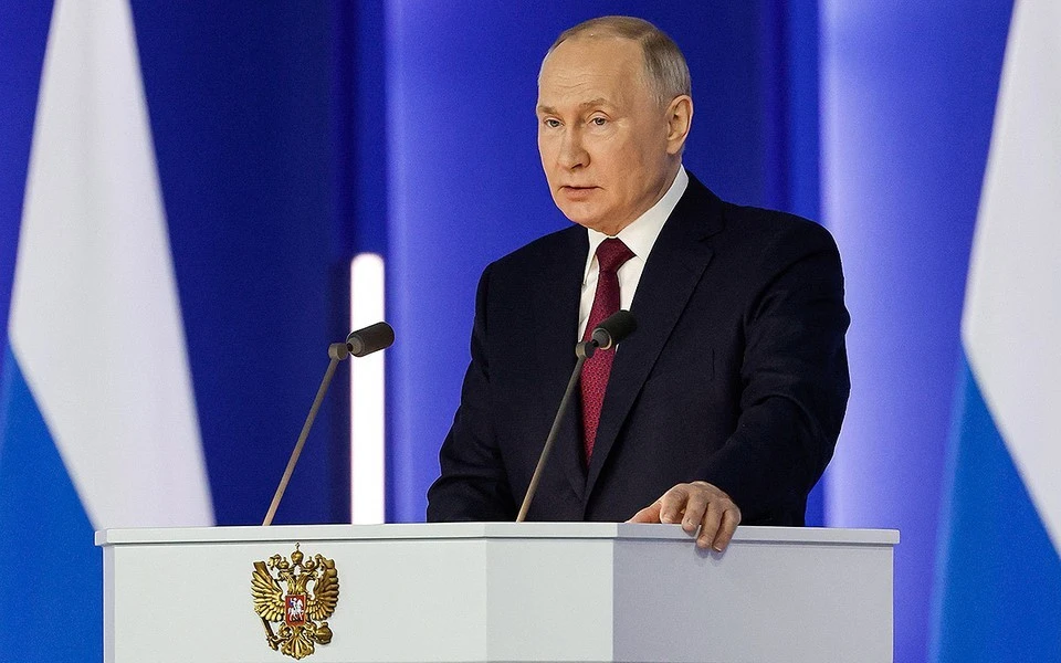 Президент Путин во время выступления с ежегодным посланием Федеральному собранию РФ. Фото: Дмитрий Астахов/POOL/ТАСС