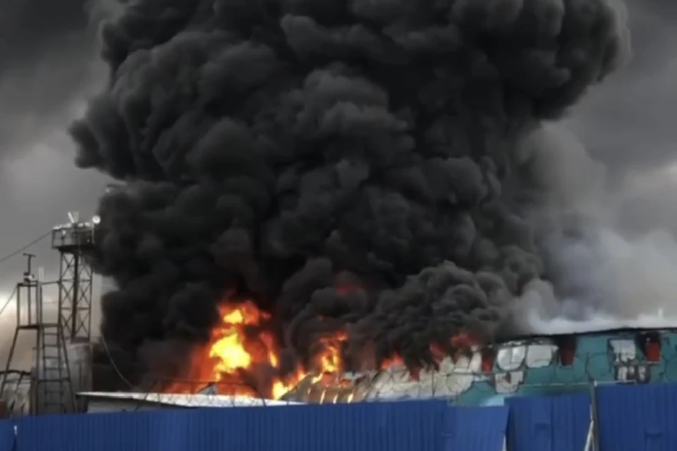 Спасателям удалось локализовать пожар в ангаре на Волхонском шоссе под Петербургом. Фото: скриншот из видео, соцсети