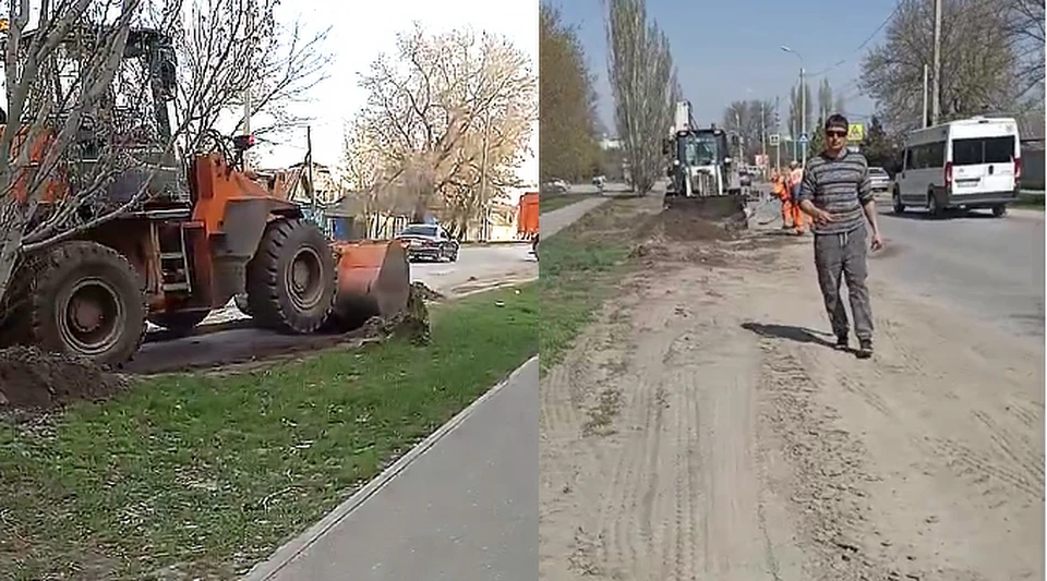 Границей дороги служила зеленая полоса травы, которую спецтехника решила срезать вместе с грязью. Фото: читатели "КП".