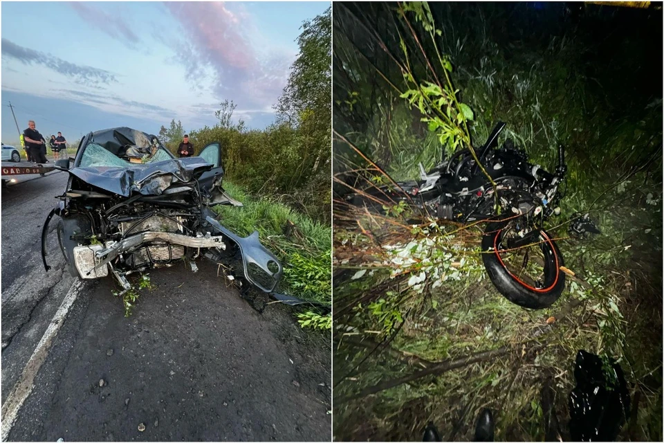 Мотоциклист разбился об иномарку на трассе в Ленобласти. Фото: ГУ МВД России по Петербургу и Ленобласти