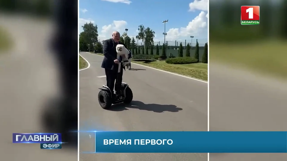 Лукашенко с собакой Умкой прокатился на сигвее и попал на видео. Фото: кадр видео «Беларусь 1»
