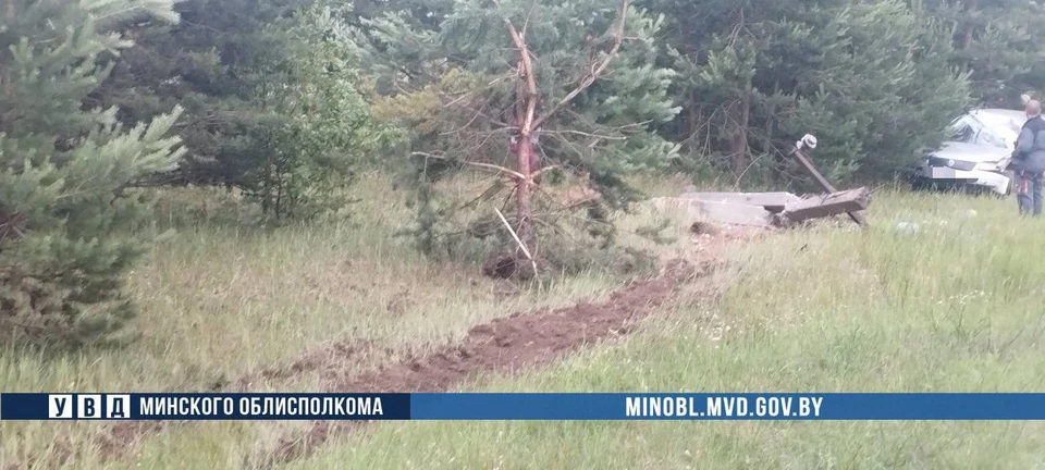 Водитель Volkswagen погиб, врезавшись в опору ЛЭП в Логойском районе. Фото: телеграм-канал УВД Минского облисполкома