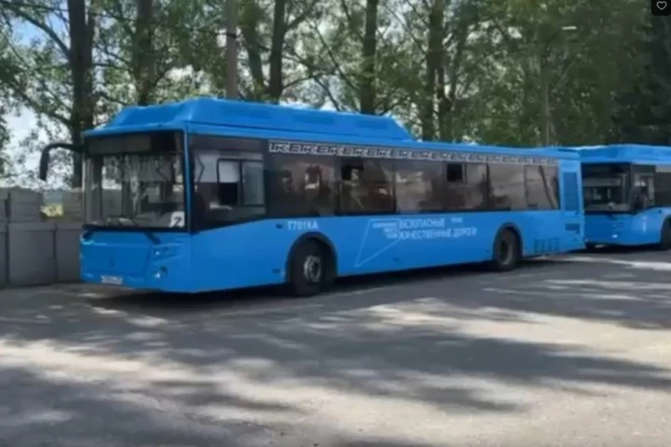 На этих автобусах овсобожденных из плена бойцов везут на родину. Фото: скрин с видео ВК Игорь Сапко.