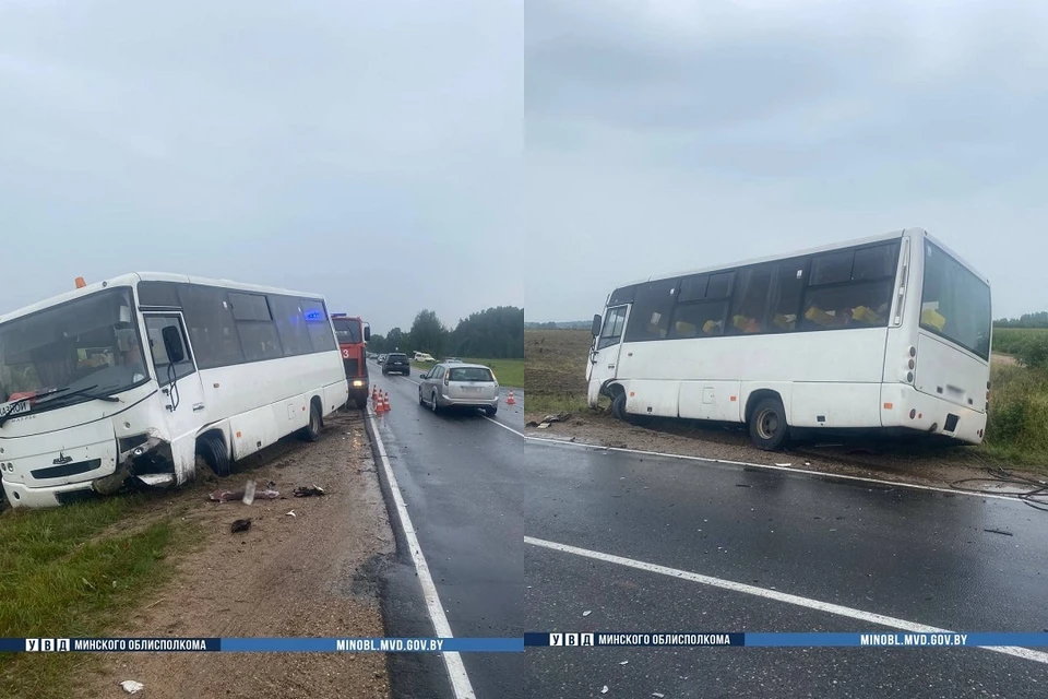 Автобус столкнулся с легковушкой в Вилейском районе. Фото: УВД Миноблисполкома.