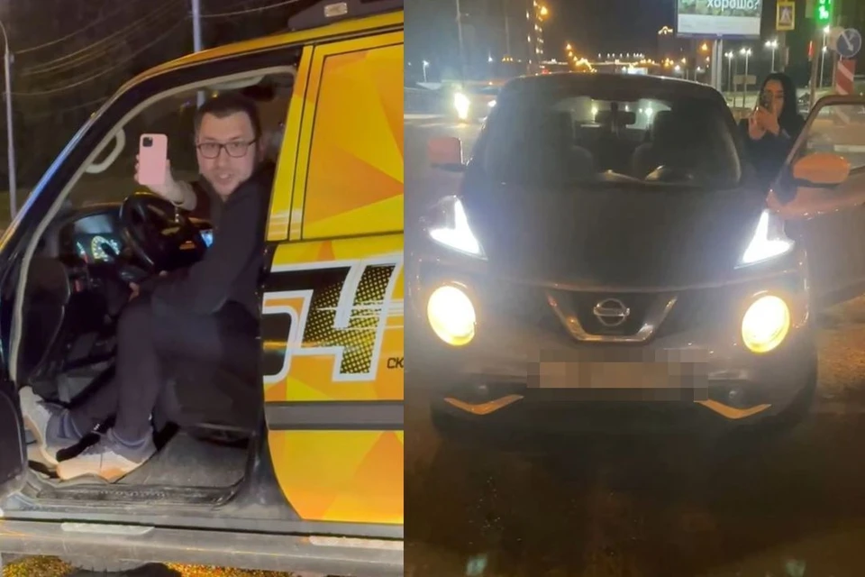 Виталий и Василина не поделили дорогу. Фото: скриншот из видео, предоставленном Василиной Катаевой/ скриншот из видео Виталия Полищука