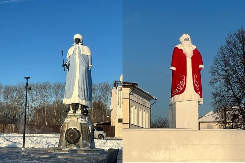 Памятники нарядили перед Новым годом. Фото: сообщество «Ирбит. Официально» во ВКонтакте