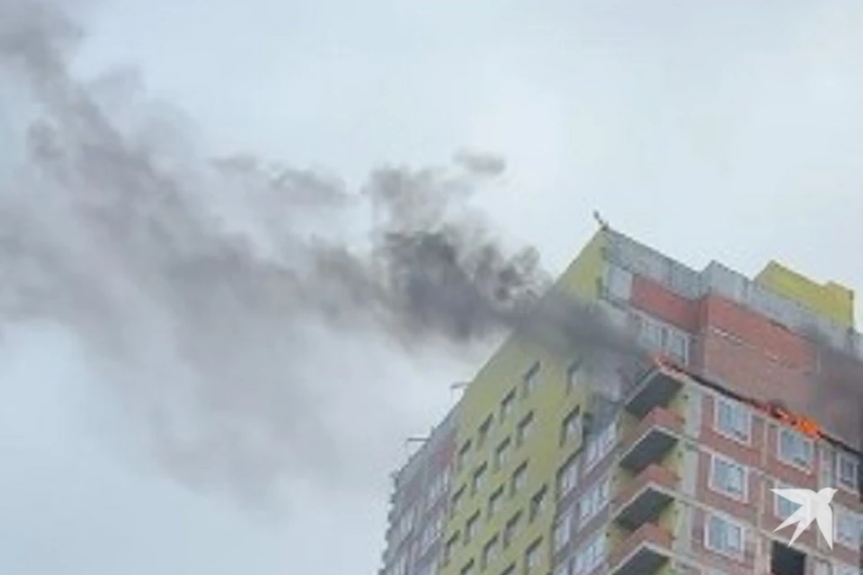 В Екатеринбурге произошел пожар в строящемся дома. Фото: скриншот видео
