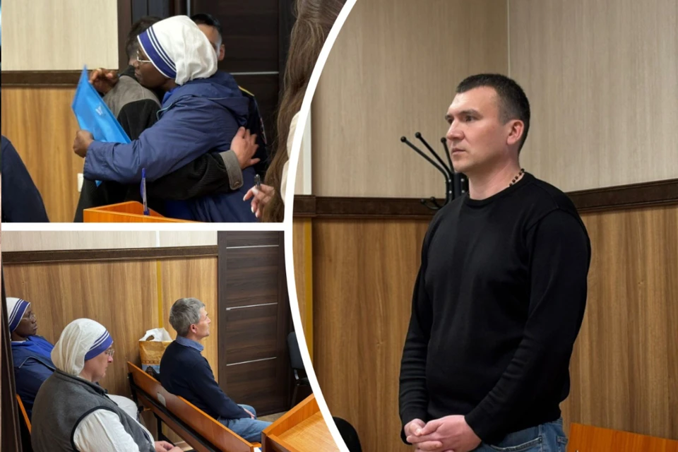 Потерпевший брат и сестры милосердия провожали осужденного (справа) в СИЗО. Фото: Пресс-служба Управления судебного департамента Новосибирской области