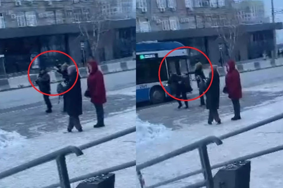 Инцидент произошел на автобусной остановке. Фото: скриншот из видео