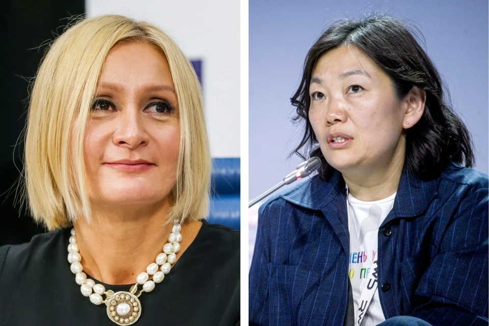 Татьяна Володина, совладелец группы «Алькор и Ко», которая управляет сетями косметических магазинов «Л’Этуаль» и «Подружка», и Татьяна Ким, генеральный директор маркетплейса Wildberris. Фото: Сергей Фадеичев/ТАСС.