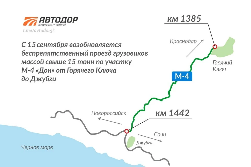 На трассе М-4 «Дон» от Горячего Ключа до Джубги сняли ограничения для грузовиков Фото: «Автодор»