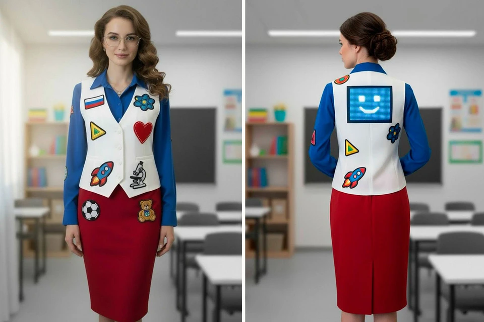 Форма выполнена в цветах российского триколора и символизирует уважение к профессии педагога. Фото предоставлены Sherysheff