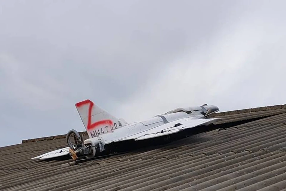 По Сети широко разошлись фотографии небольшого разведывательного беспилотника «Гербера», который якобы упал на крытую шифером крышу небольшого одноэтажного строения. Фото: Telegram-канал Politia Republicii Moldova