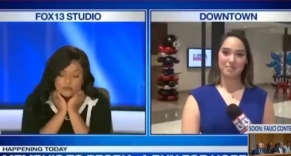 Журналистка уснула в прямом эфире Фото: скрин с видео программы телеканала Fox13