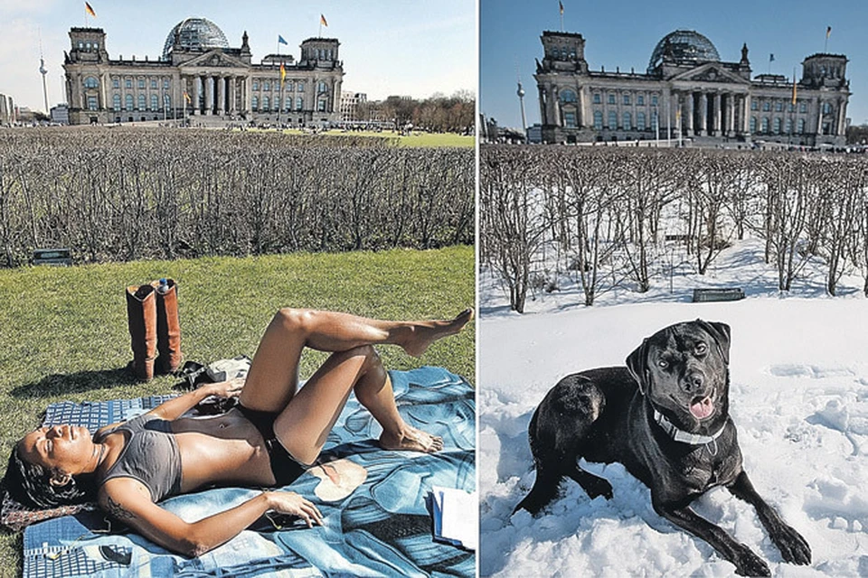 Обе фотографии сделаны в Берлине 24 марта. Стоит ли говорить, какая - прошлого года, а какая - нынешнего?..