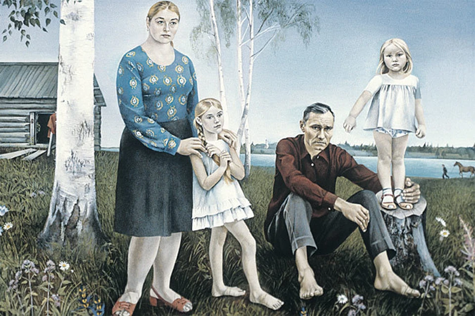 Такой в 1976 году художница Елена Романова увидела семью Шукшиных - Лидия Николаевна, Маша, Василий Макарович и младшая дочь Ольга.