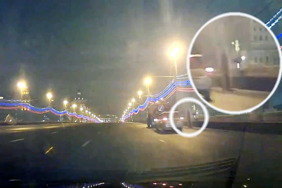 В сети появилось видео, снятое камерой автомобиля на Большом Москворецком мосту сразу после убийства Бориса Немцова