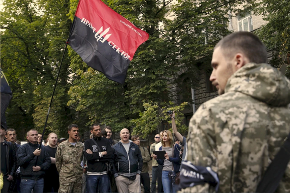 радикальное движение украинских националистов на своем сайте объявило о полной мобилизации всех своих членов и призвало их блокировать администрацию Президента Украины Петра Порошенко