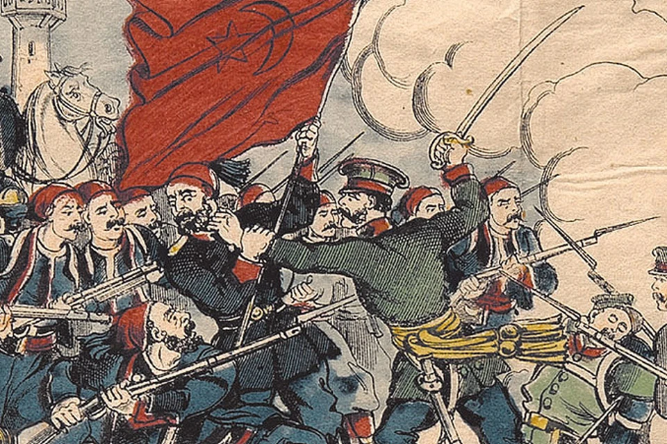 Фрагмент плаката "Переправа через Дунай" о русско-турецкой войне 1877-78 гг.