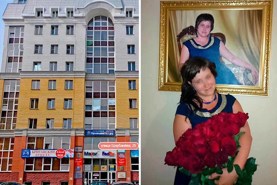 Елена Иванова на фоне собственного портрета.