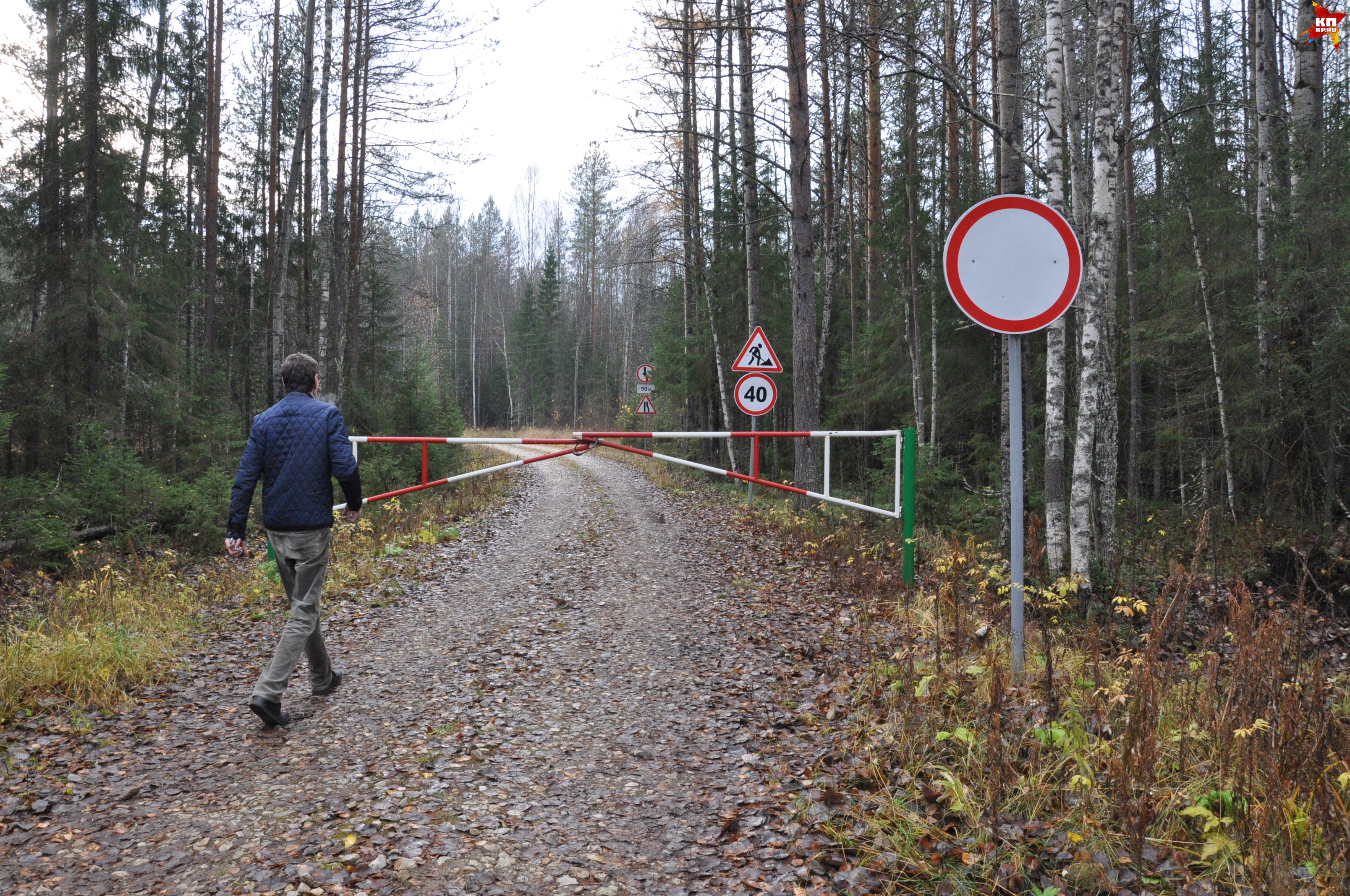 Лесная дорога перекрыта шлагбаумом