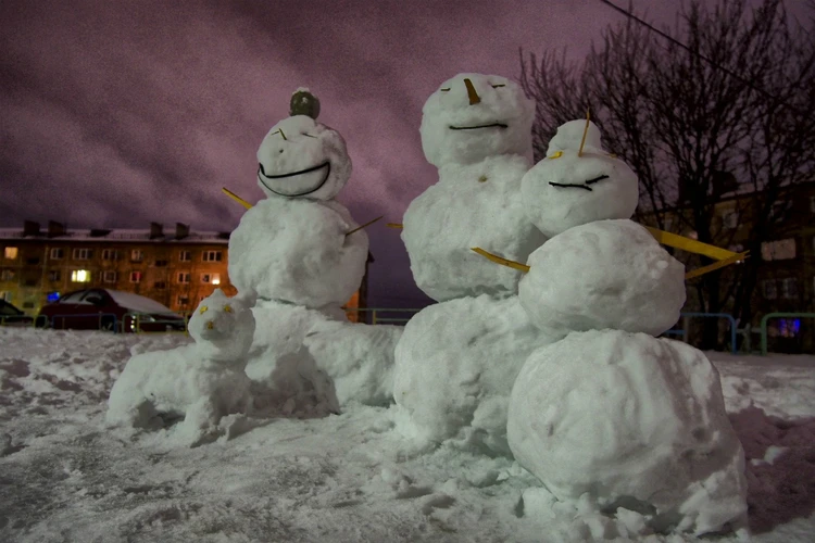Снежок второй. Самые необычные Снеговики. Распадающийся Снеговик. Семейка снеговиков на берша Ижевск.